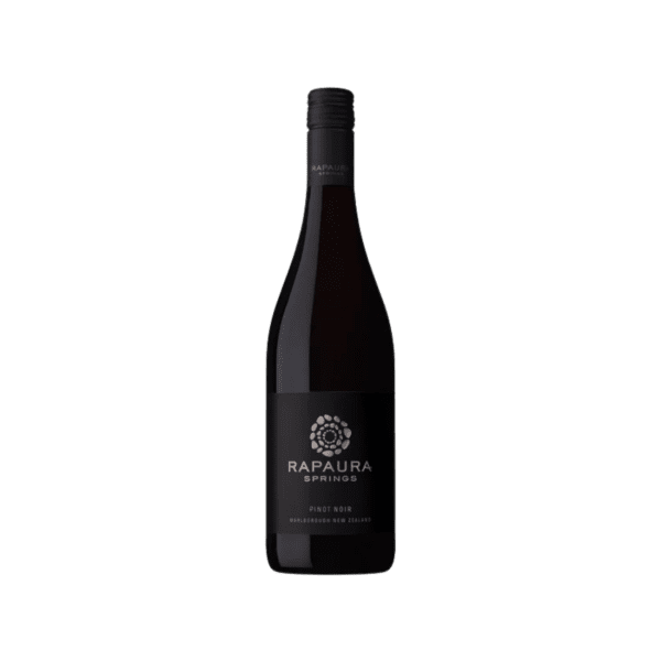 Rapaura Springs Pinot Noir bottle with black label from Marlborough New Zealand