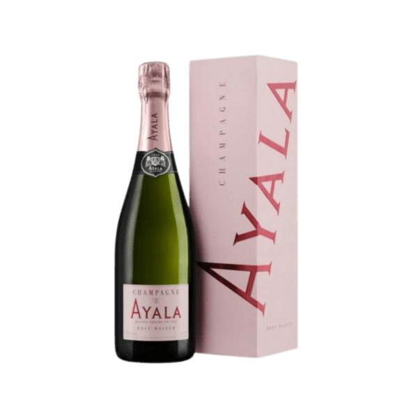 Ayala Rosé Majeur champagne bottle with pink gift box, premium sparkling wine