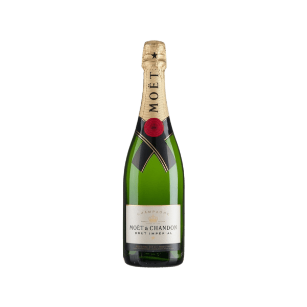 Moet & Chandon Brut Imperial champagne bottle with gold foil and black label
