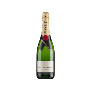 Moet & Chandon Brut Imperial champagne bottle with gold foil and black label