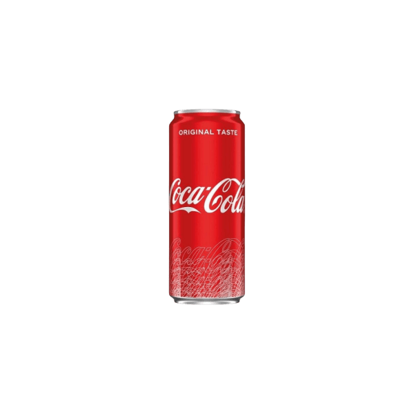 Red Coca-Cola can with Original Taste label and white logo on plain background