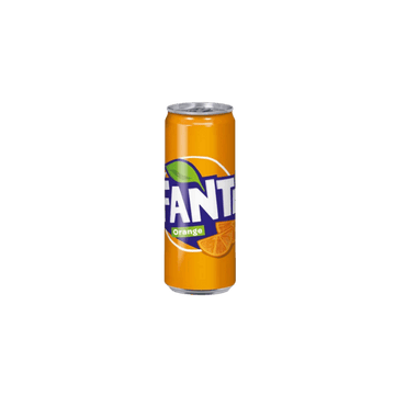 Tall orange Fanta soda can with citrus slice design on a transparent background