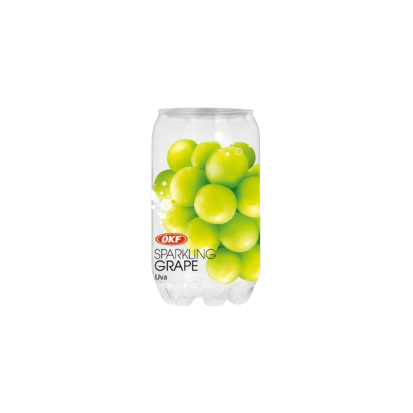 OKF sparkling grape juice can with green grapes on label