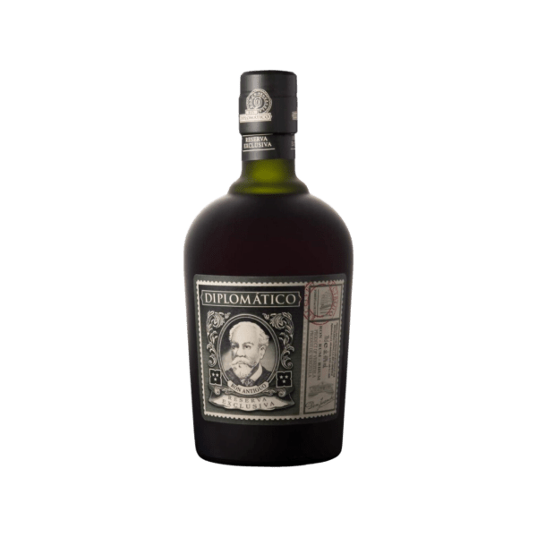 Diplomatico Reserva Exclusiva rum bottle with vintage label and dark glass