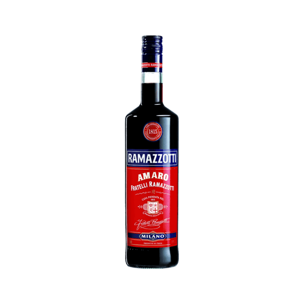 Ramazzotti Amaro herbal liqueur bottle with red and blue label from Milano, Italy