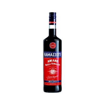 Ramazzotti Amaro herbal liqueur bottle with red and blue label from Milano, Italy