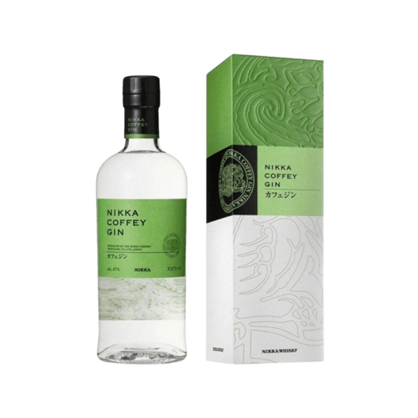 Nikka Coffey Gin bottle and green-white boxed packaging with Japanese text