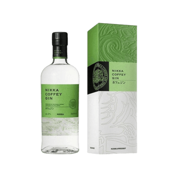Nikka Coffey Gin bottle and green-white boxed packaging with Japanese text