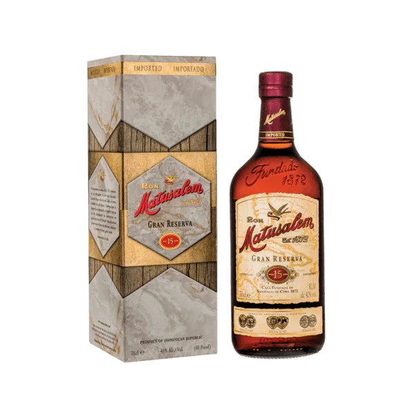 Matusalem Gran Reserva 15-year-old rum bottle with gift box, premium aged spirit