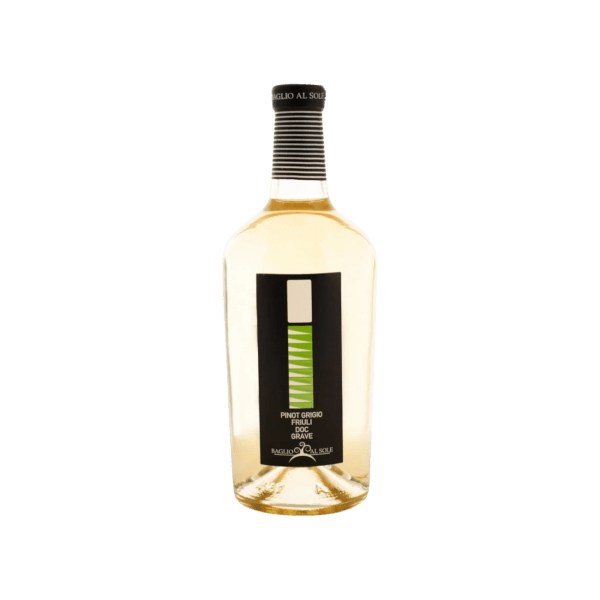 Pinot Grigio white wine bottle with modern black label, premium alcoholic beverage