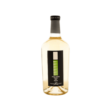 Pinot Grigio white wine bottle with modern black label, premium alcoholic beverage