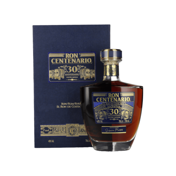 Ron Centenario 30 Aniversario premium rum bottle with gift box, Costa Rican spirit