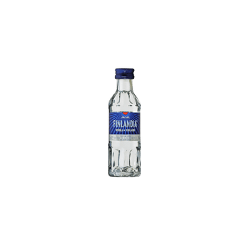 Finlandia vodka mini bottle with blue label on transparent background