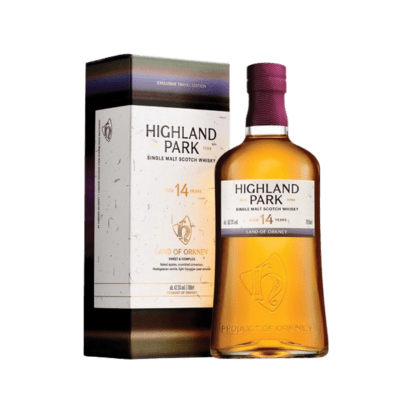 Highland Park 14 Year Old single malt Scotch whisky bottle with gift box