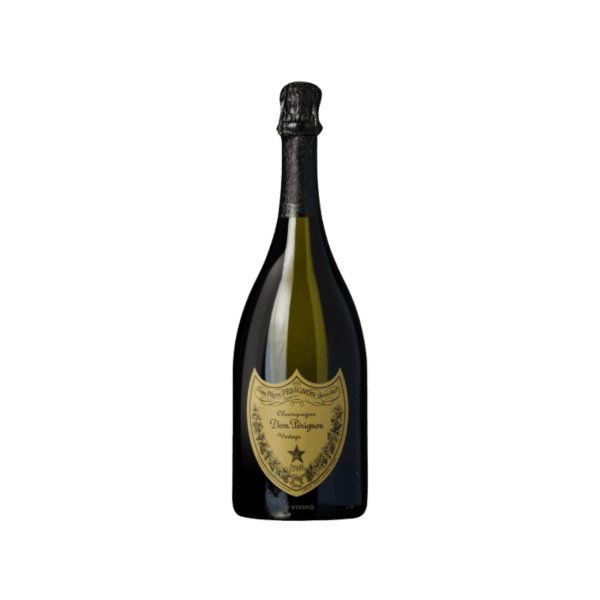 Premium champagne bottle with gold label on a plain background