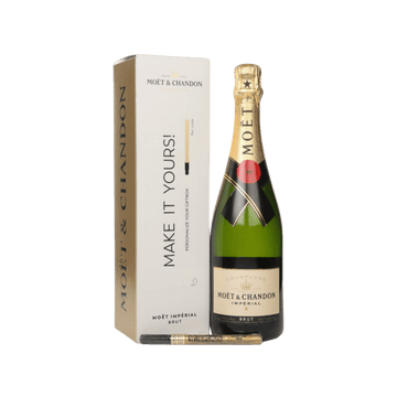 Moet & Chandon Imperial Brut Champagne bottle with gift box and gold pen