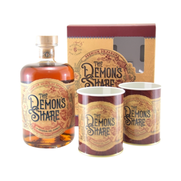 The Demon's Share premium rum bottle with two branded mugs and gift box, Panama spirit set