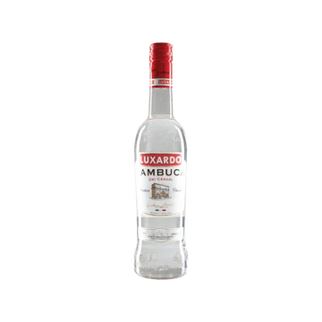 Luxardo Sambuca premium Italian liqueur bottle with red cap on white background
