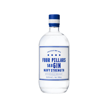 Four Pillars Navy Strength gin bottle 58.8% ABV, clear label, 700ml