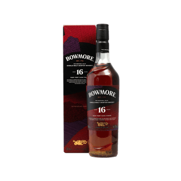 Bowmore 16 year old single malt Scotch whisky bottle with matching gift box, premium spirits