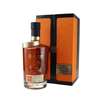 Malteco Selección 1993 premium rum bottle with orange and black gift box