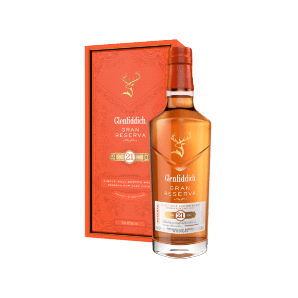 Glenfiddich Gran Reserva 21 year old single malt Scotch whisky with orange gift box