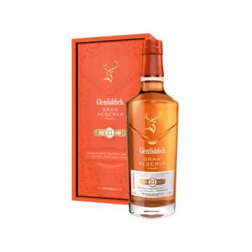 Glenfiddich Gran Reserva 21 year old single malt Scotch whisky with orange gift box