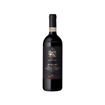 Perano Rialzi Gran Selezione Italian red wine bottle with black label on white background