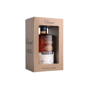 Clement Single Batch rum bottle in brown gift box, premium aged rum packaging