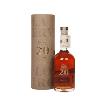 A bottle of Santiago de Cuba 20-year-old premium rum with decorative packaging