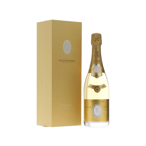 Premium champagne bottle with gold label and matching gold gift box, luxury sparkling wine
