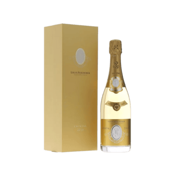 Premium champagne bottle with gold label and matching gold gift box, luxury sparkling wine