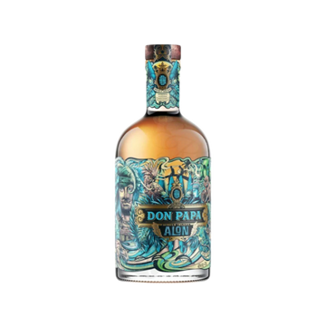 Don Papa Alon premium rum bottle with colorful, artistic label design