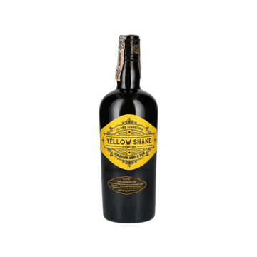 Yellow Snake Jamaican amber rum bottle with yellow label on transparent background