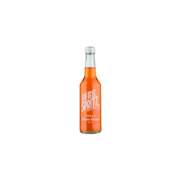Zero Zero Spritz Classic Orange premium drink in a clear glass bottle