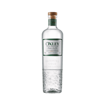 Oxley London Dry Gin bottle with clear glass and textured base, premium distilled spirit