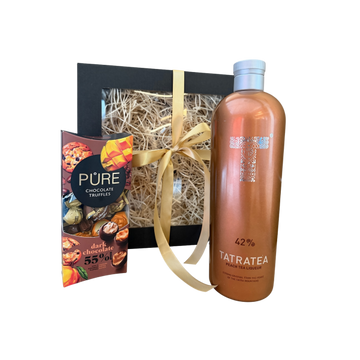 Tatratea Peach & White Tea Liqueur + Pure Chocolate Truffles / dāvanu komplekts / 42 % / 0,7 l