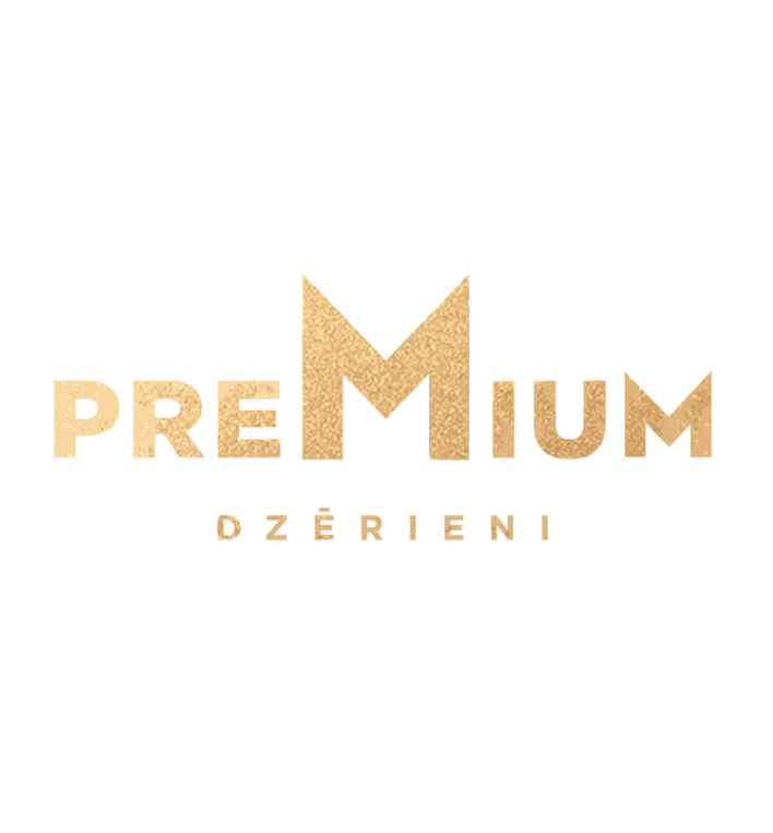Gold textured PREMIUM DZĒRIENI logo on transparent background
